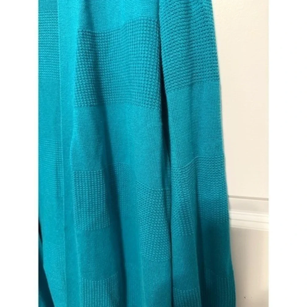 Lands End Teal Blue Cardigan Sweater Knit Stripe Open Front‎ Women 1X 60/40